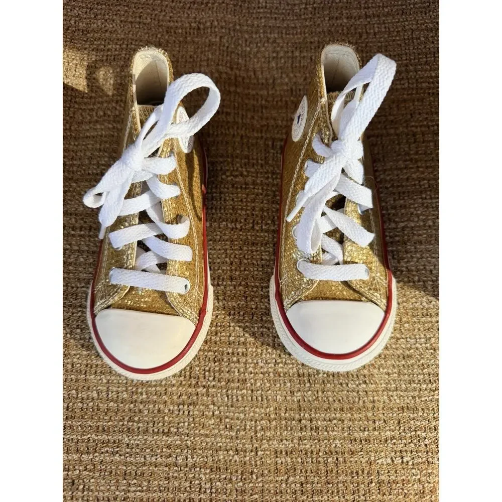 Converse Infant Chuck Taylor All Star Sparkle Gold Hi Top Sneaker Size 7
